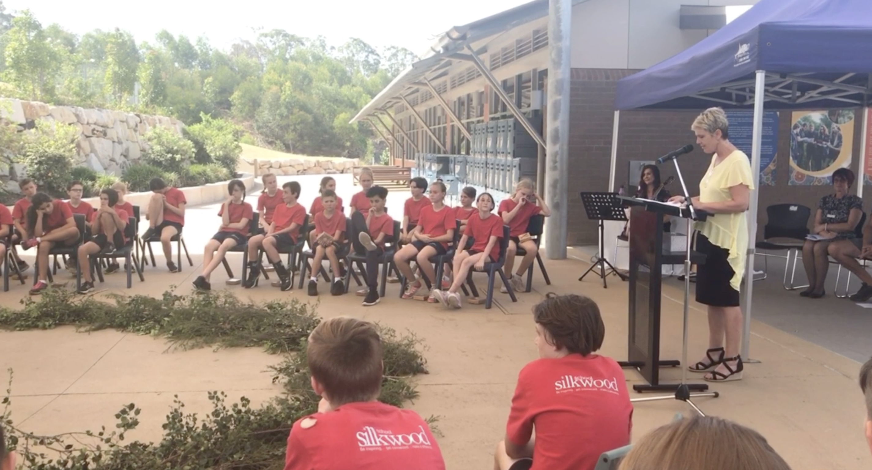 Valerie delivering talk to graduating Year 6 students SILKWOOD